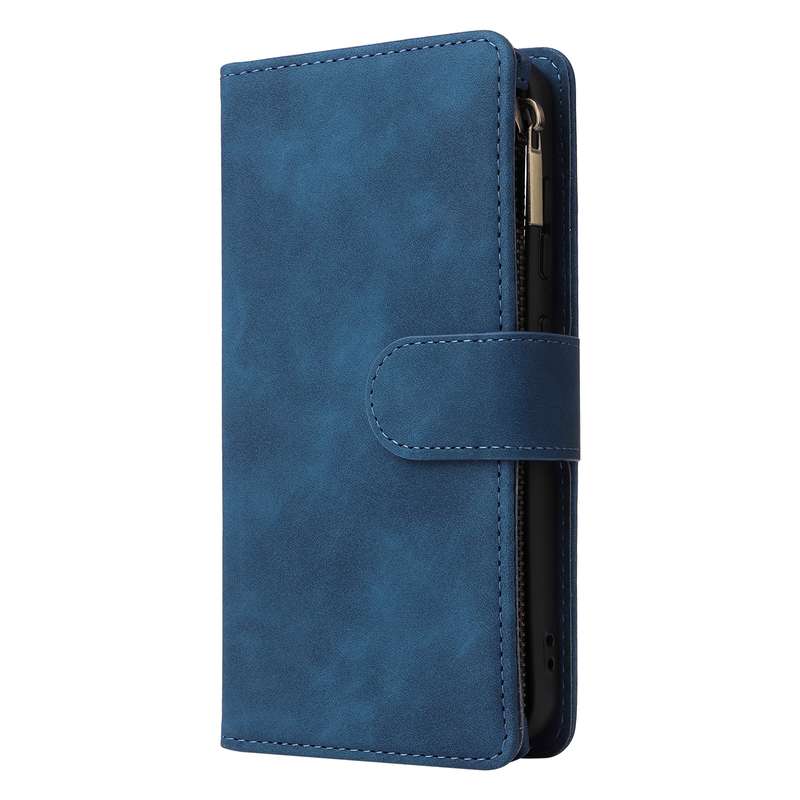 For Samsung Galaxy S23 5G Multifunctional Frosted Zipper Wallet Leather Phone Case(Blue)