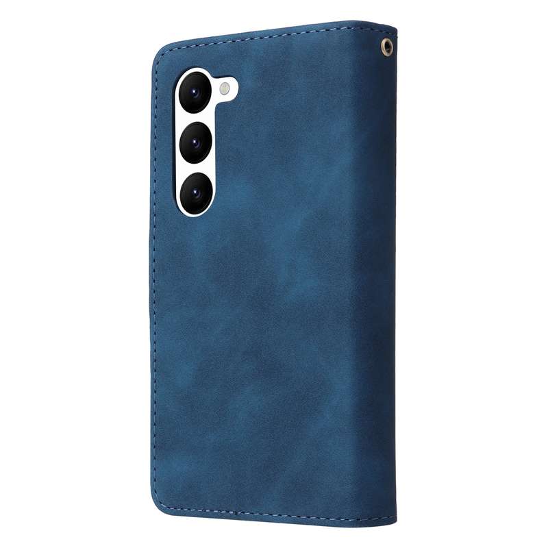 For Samsung Galaxy S23 5G Multifunctional Frosted Zipper Wallet Leather Phone Case(Blue)