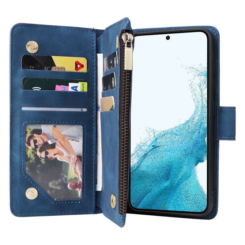 For Samsung Galaxy S23 5G Multifunctional Frosted Zipper Wallet Leather Phone Case(Blue)