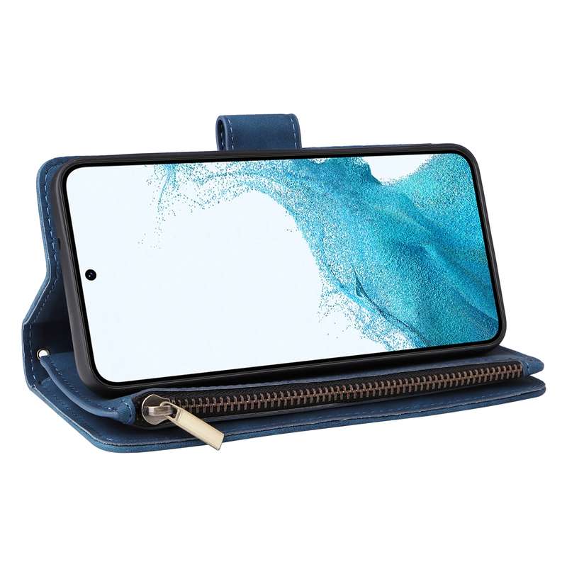 For Samsung Galaxy S23 5G Multifunctional Frosted Zipper Wallet Leather Phone Case(Blue)