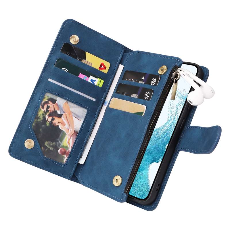 For Samsung Galaxy S23 5G Multifunctional Frosted Zipper Wallet Leather Phone Case(Blue)