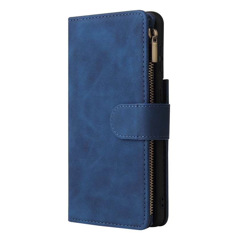 For Samsung Galaxy S21 5G Multifunctional Frosted Zipper Wallet Leather Phone Case(Blue)