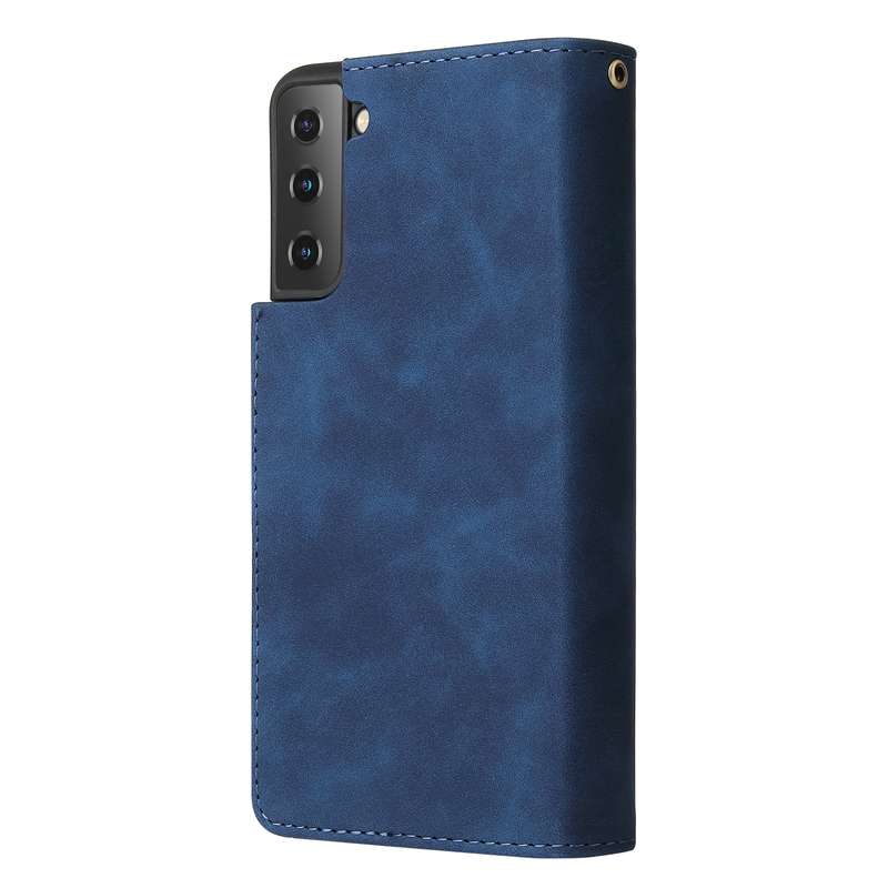 For Samsung Galaxy S21 5G Multifunctional Frosted Zipper Wallet Leather Phone Case(Blue)
