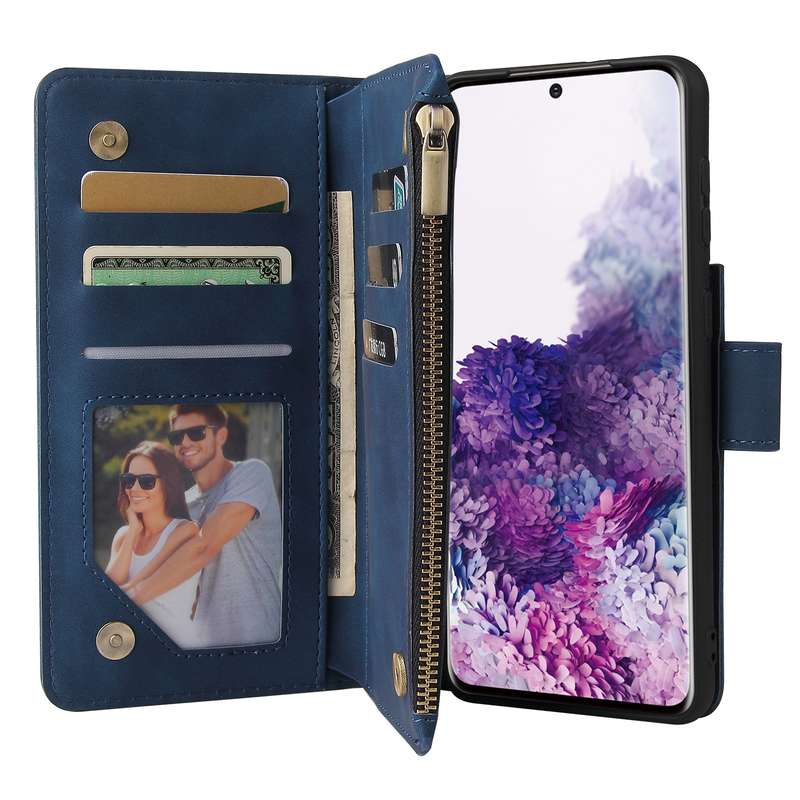 For Samsung Galaxy S21 5G Multifunctional Frosted Zipper Wallet Leather Phone Case(Blue)
