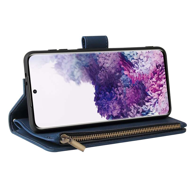 For Samsung Galaxy S21 5G Multifunctional Frosted Zipper Wallet Leather Phone Case(Blue)