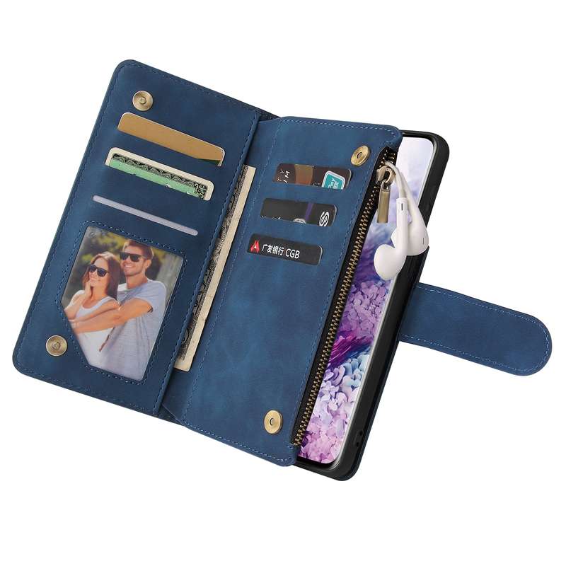 For Samsung Galaxy S21 5G Multifunctional Frosted Zipper Wallet Leather Phone Case(Blue)