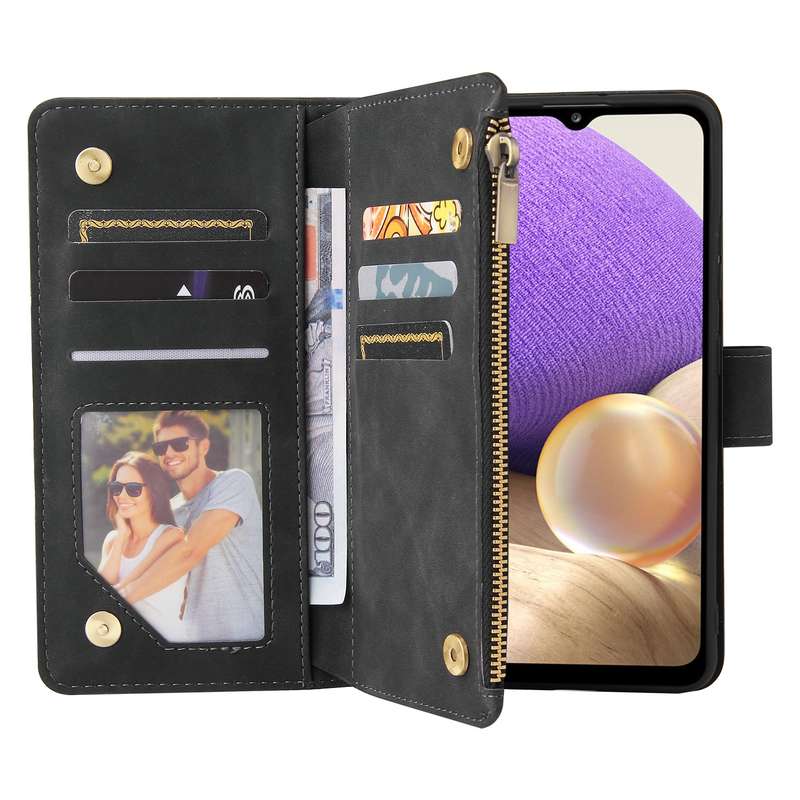 For Samsung Galaxy A32 4G Multifunctional Frosted Zipper Wallet Leather Phone Case(Black)