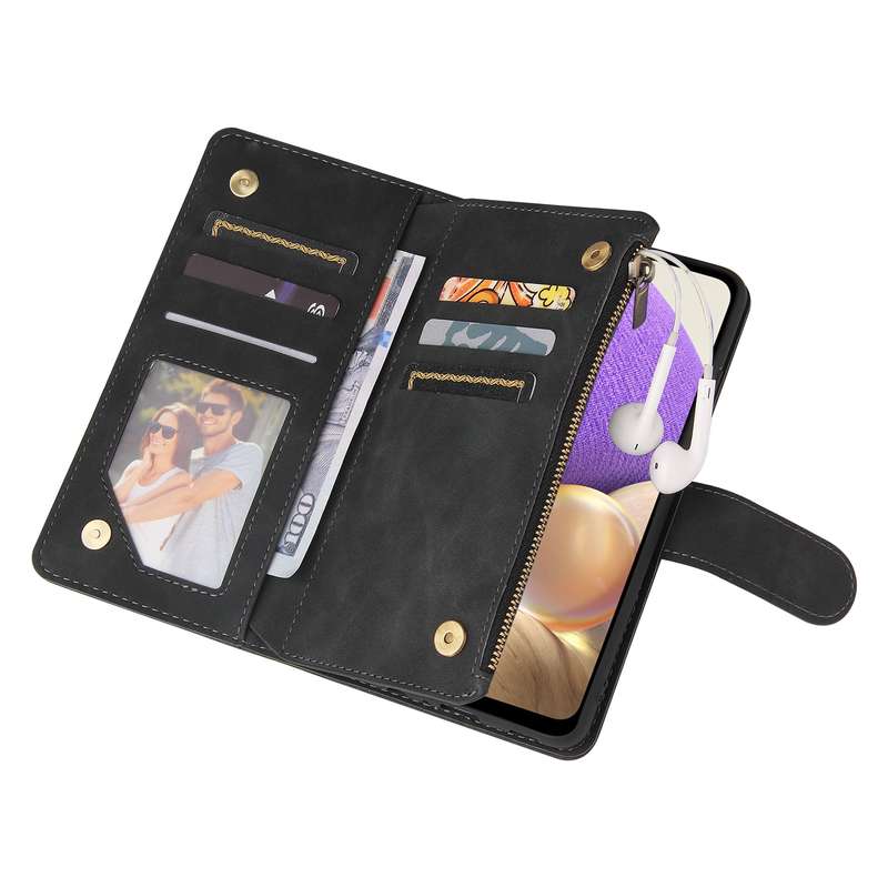 For Samsung Galaxy A32 4G Multifunctional Frosted Zipper Wallet Leather Phone Case(Black)