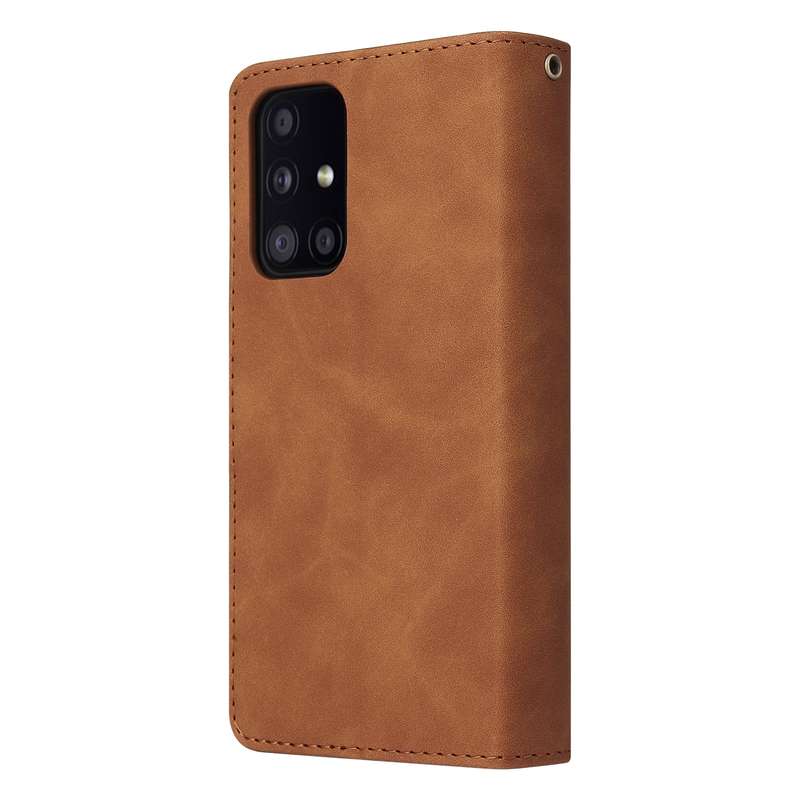 For Samsung Galaxy A52 5G Multifunctional Frosted Zipper Wallet Leather Phone Case(Brown)
