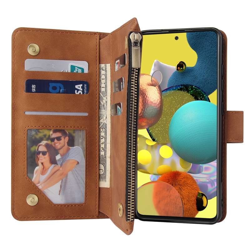 For Samsung Galaxy A52 5G Multifunctional Frosted Zipper Wallet Leather Phone Case(Brown)