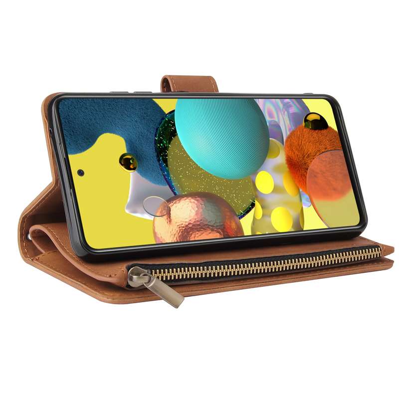 For Samsung Galaxy A52 5G Multifunctional Frosted Zipper Wallet Leather Phone Case(Brown)