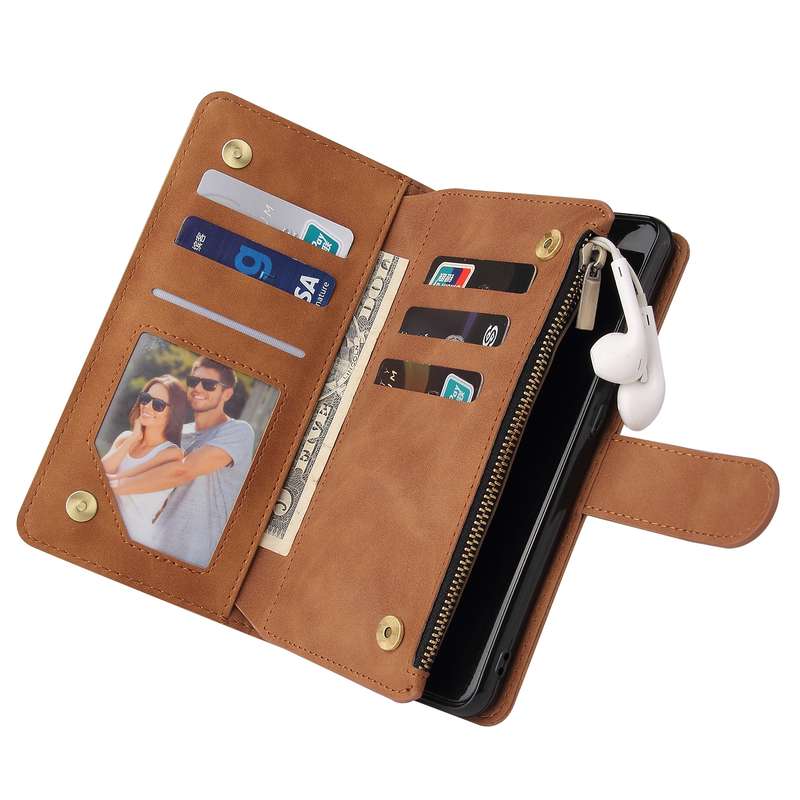 For Samsung Galaxy A52 5G Multifunctional Frosted Zipper Wallet Leather Phone Case(Brown)