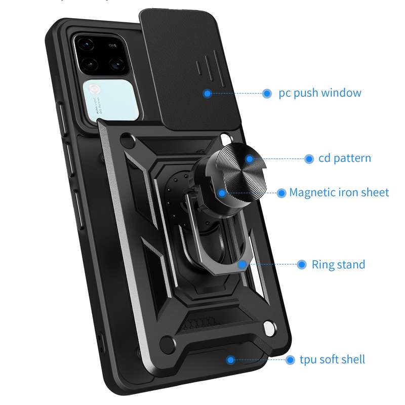 For vivo V30 / V30 Pro Sliding Camera Cover Design TPU+PC Phone Case(Black)