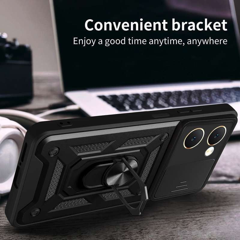 For vivo Y03 Sliding Camera Cover Design TPU+PC Phone Case(Gold)