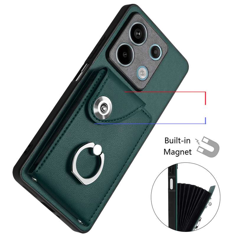 For Xiaomi Redmi Note 13 5G Global Organ Card Bag Ring Holder PU Phone Case(Green)