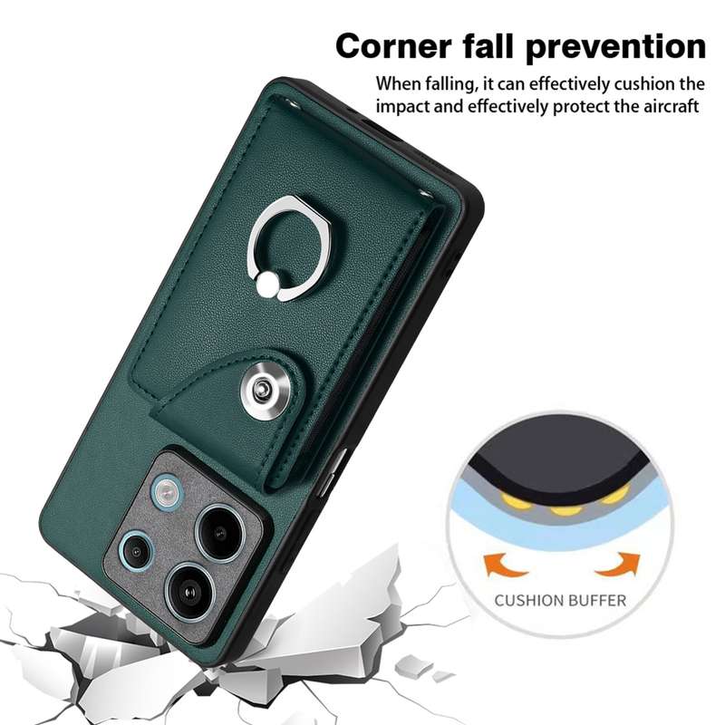 For Xiaomi Redmi Note 13 5G Global Organ Card Bag Ring Holder PU Phone Case(Green)