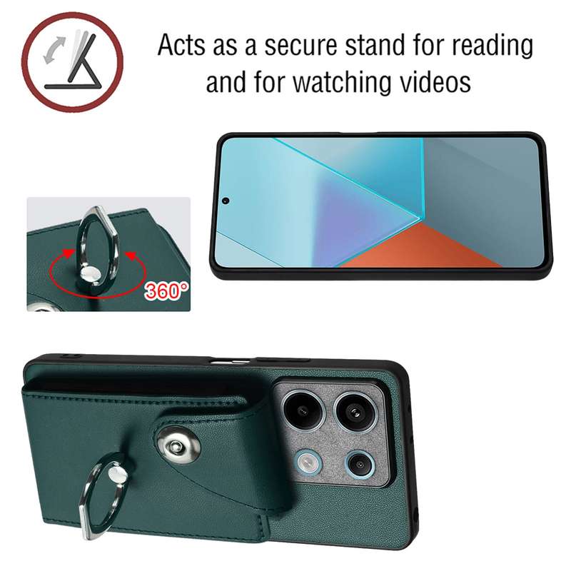 For Xiaomi Redmi Note 13 5G Global Organ Card Bag Ring Holder PU Phone Case(Green)