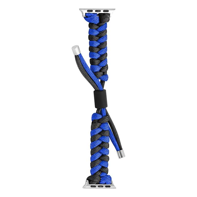 For Apple Watch Series 9 41mm Paracord Fishtail Braided Silicone Bead Watch Band(Black Blue)