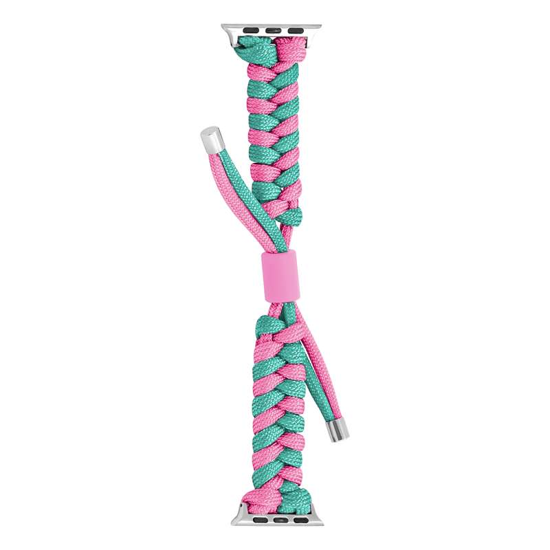 For Apple Watch Series 4 44mm Paracord Fishtail Braided Silicone Bead Watch Band(Rose Red Green