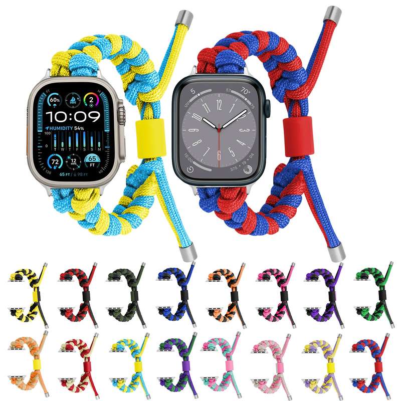 For Apple Watch Series 4 44mm Paracord Fishtail Braided Silicone Bead Watch Band(Rose Red Green