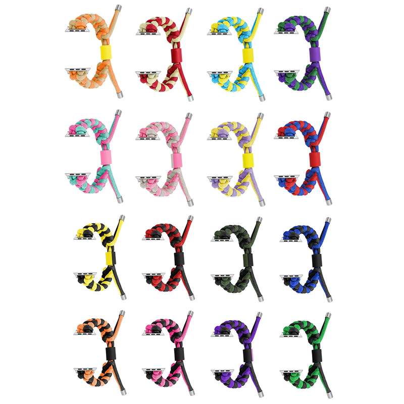 For Apple Watch Series 4 44mm Paracord Fishtail Braided Silicone Bead Watch Band(Rose Red Green