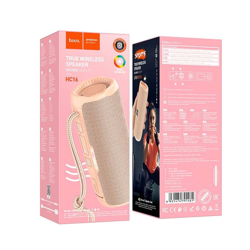 hoco HC16 Vocal Outdoor Bluetooth 5.3 Speaker Support TF Card / AUX / FM(Pink)