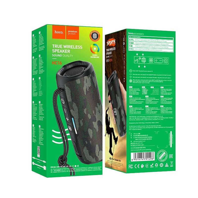 hoco HC16 Vocal Outdoor Bluetooth 5.3 Speaker Support TF Card / AUX / FM(Camouflage)