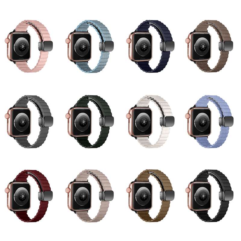 For Apple Watch Series 8 45mm Water Ripple Magnetic Folding Buckle Watch Band, Style: Thin Vers