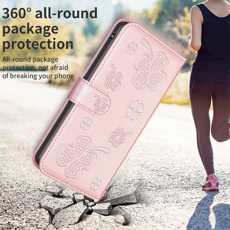For Xiaomi Redmi Note 13 4G Global Four-leaf Embossed Leather Phone Case(Pink)