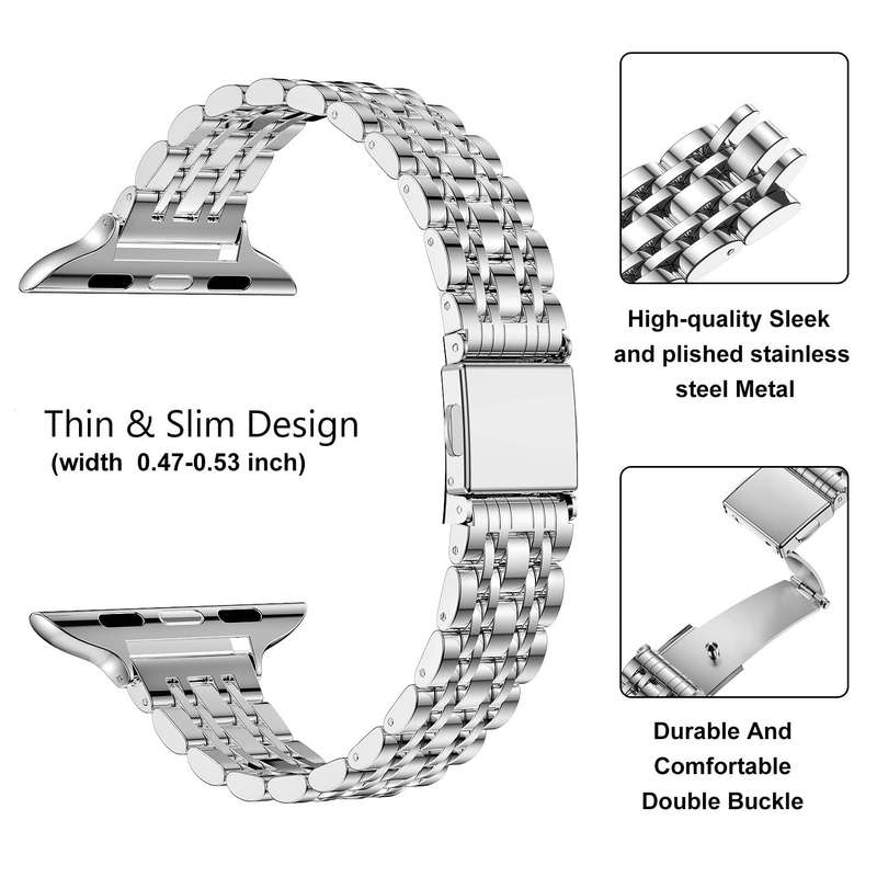 For Apple Watch SE 2023 44mm Slim Seven Bead Slingshot Buckle Metal Watch Band(Silver)