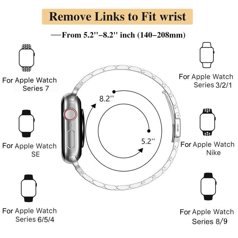 For Apple Watch SE 2023 44mm Slim Seven Bead Slingshot Buckle Metal Watch Band(Silver)