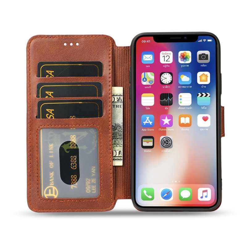 For iPhone X / XS Calf Texture Magnetic Buckle Horizontal Flip Leather Case with Holder & Card Slots