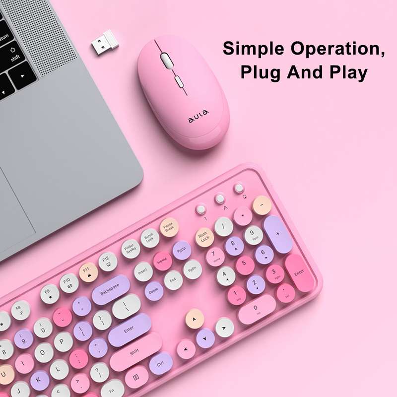 AULA AC306 104 Keys Retro Wireless Keyboard + Mouse Combo Set(Blue Colorful)