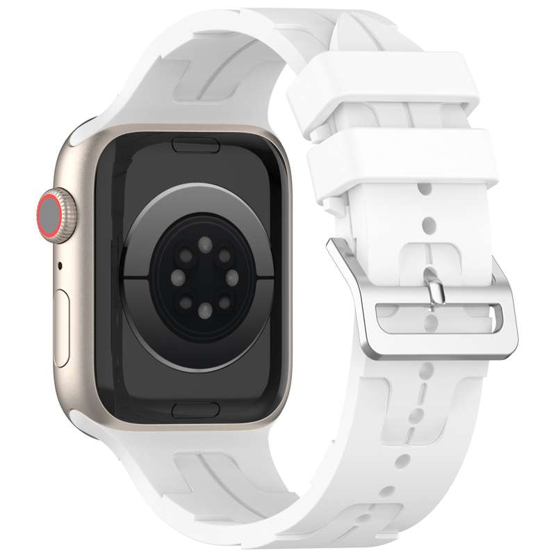 For Apple Watch SE 2022 44mm H Texture Silicone Ladder Buckle Watch Band(White)