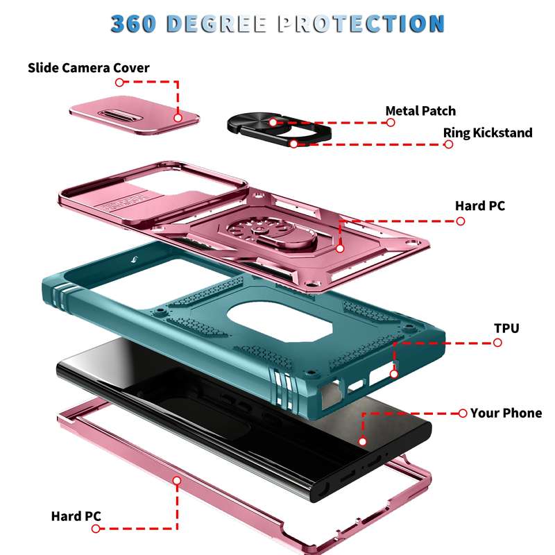 For Samsung Galaxy S24 Ultra 5G Sliding Camshield TPU + PC Phone Case with Holder(White+Black)