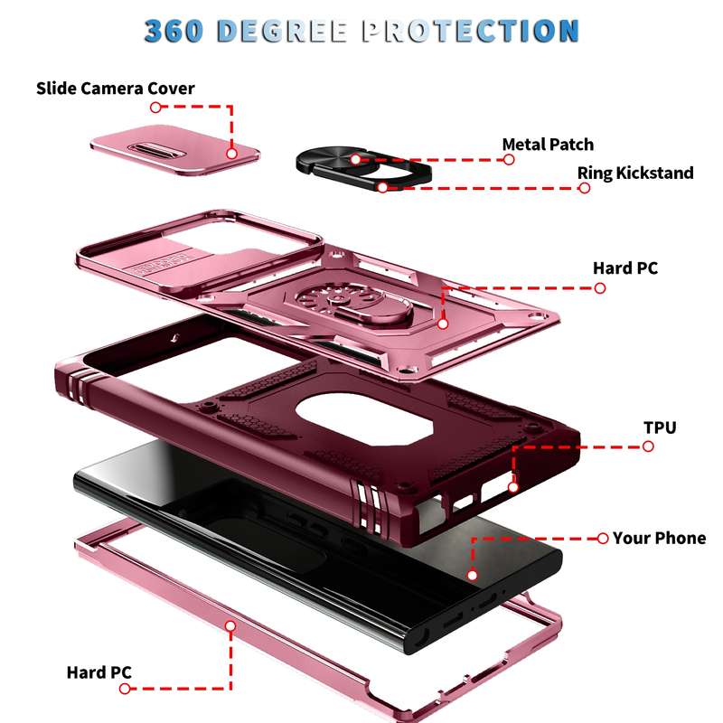 For Samsung Galaxy S24 Ultra 5G Sliding Camshield TPU + PC Phone Case with Holder(White+Black)