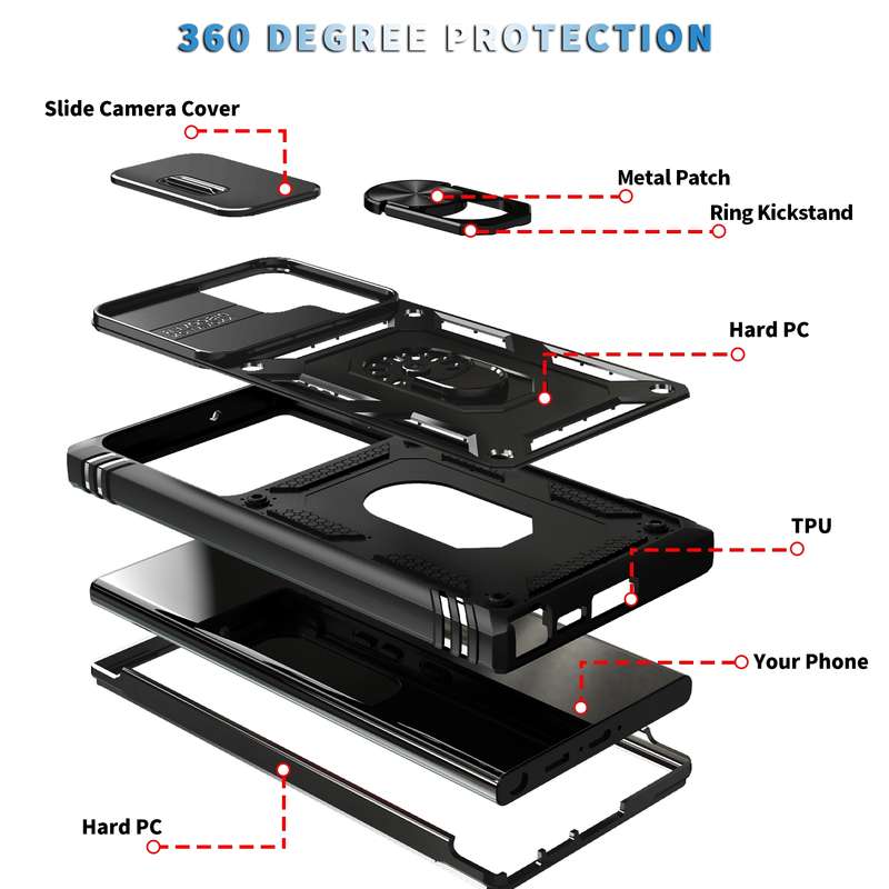 For Samsung Galaxy S24 Ultra 5G Sliding Camshield TPU + PC Phone Case with Holder(White+Black)