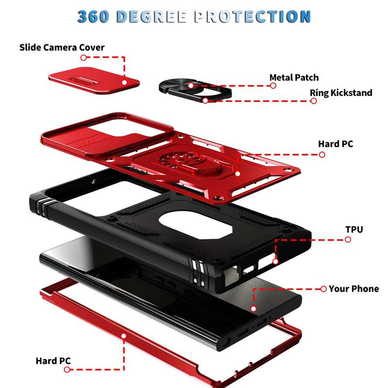 For Samsung Galaxy S24 Ultra 5G Sliding Camshield TPU + PC Phone Case with Holder(White+Black)