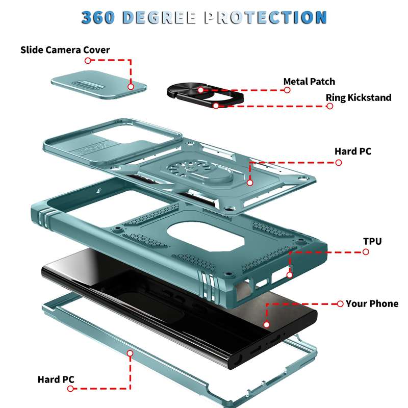 For Samsung Galaxy S24 Ultra 5G Sliding Camshield TPU + PC Phone Case with Holder(White+Black)