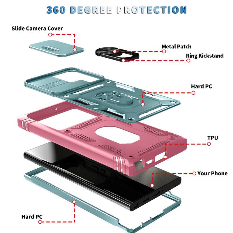 For Samsung Galaxy S24 Ultra 5G Sliding Camshield TPU + PC Phone Case with Holder(White+Black)