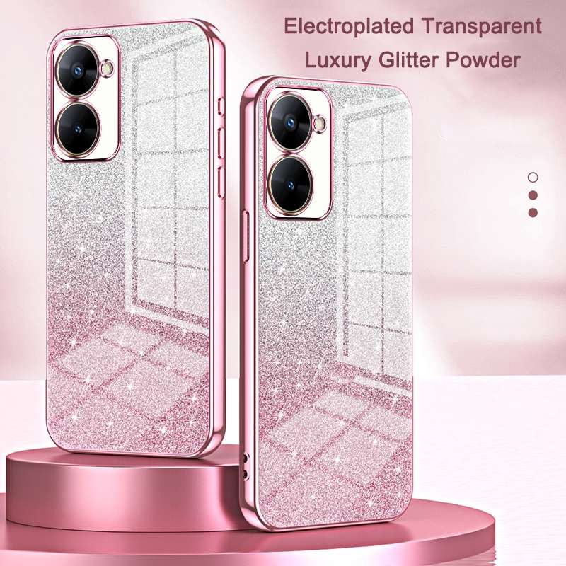 For Realme V30t Gradient Glitter Powder Electroplated Phone Case(Gold)