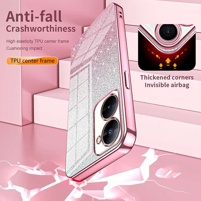 For Realme V30t Gradient Glitter Powder Electroplated Phone Case(Gold)