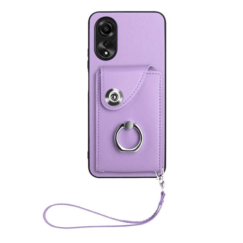 For OPPO A58 4G Global Organ Card Bag Ring Holder PU Phone Case with Lanyard(Pink)