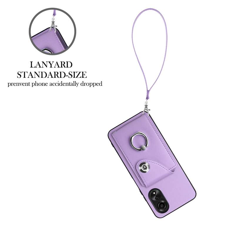 For OPPO A58 4G Global Organ Card Bag Ring Holder PU Phone Case with Lanyard(Pink)