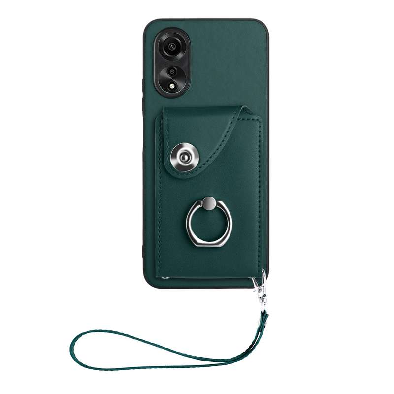 For OPPO A58 4G Global Organ Card Bag Ring Holder PU Phone Case with Lanyard(Pink)