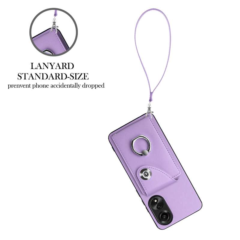 For OPPO A78 4G Global Organ Card Bag Ring Holder PU Phone Case with Lanyard(Pink)