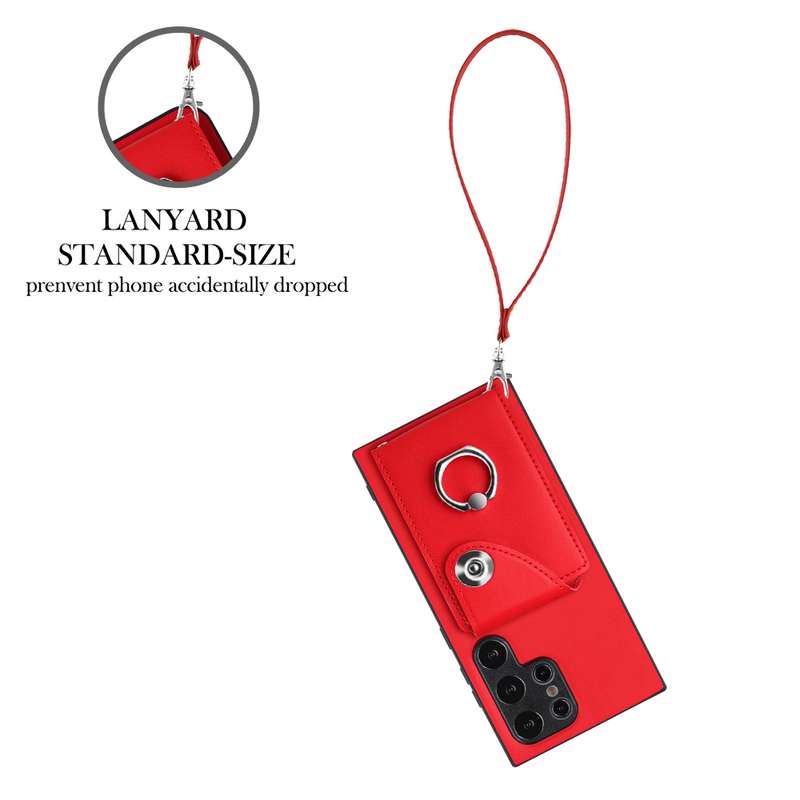 For Samsung Galaxy S24 Ultra 5G Organ Card Bag Ring Holder PU Phone Case with Lanyard(Black)
