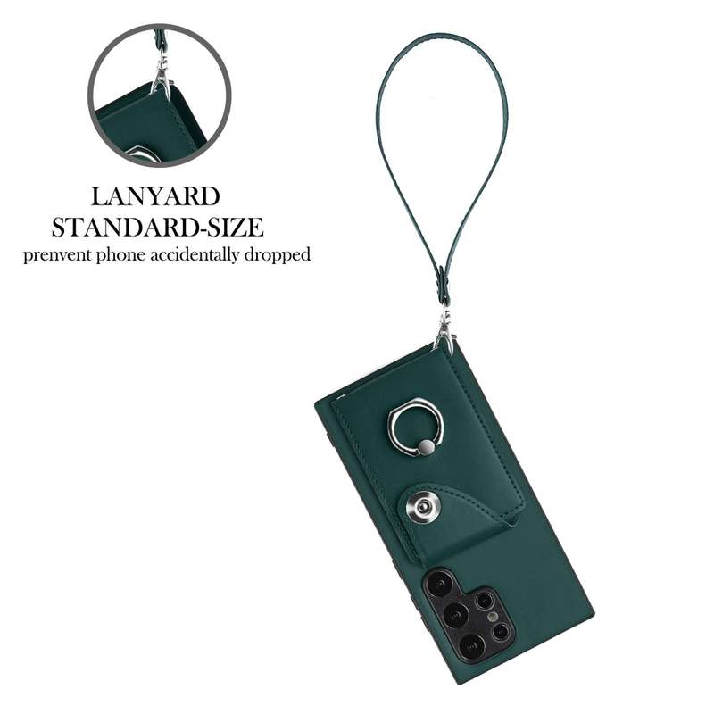 For Samsung Galaxy S24 Ultra 5G Organ Card Bag Ring Holder PU Phone Case with Lanyard(Black)