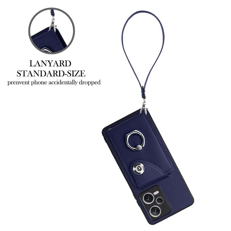 For Xiaomi Redmi Note 12 Pro 5G Global Organ Card Bag Ring Holder PU Phone Case with Lanyard(Bl