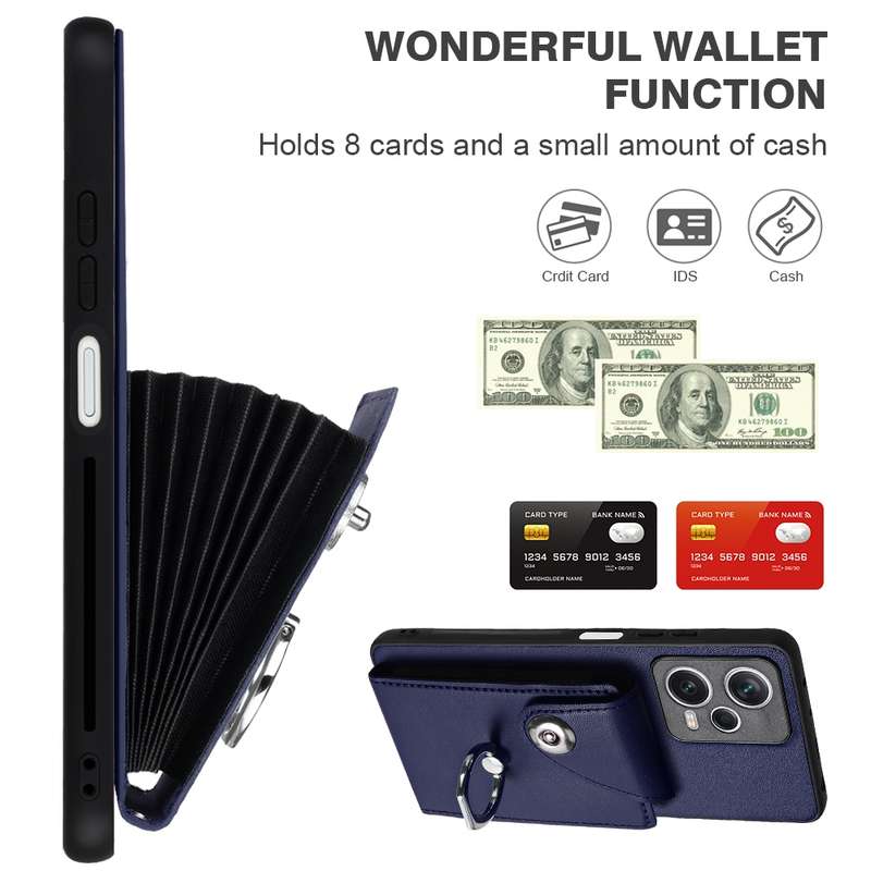 For Xiaomi Redmi Note 12 Pro 5G Global Organ Card Bag Ring Holder PU Phone Case with Lanyard(Bl